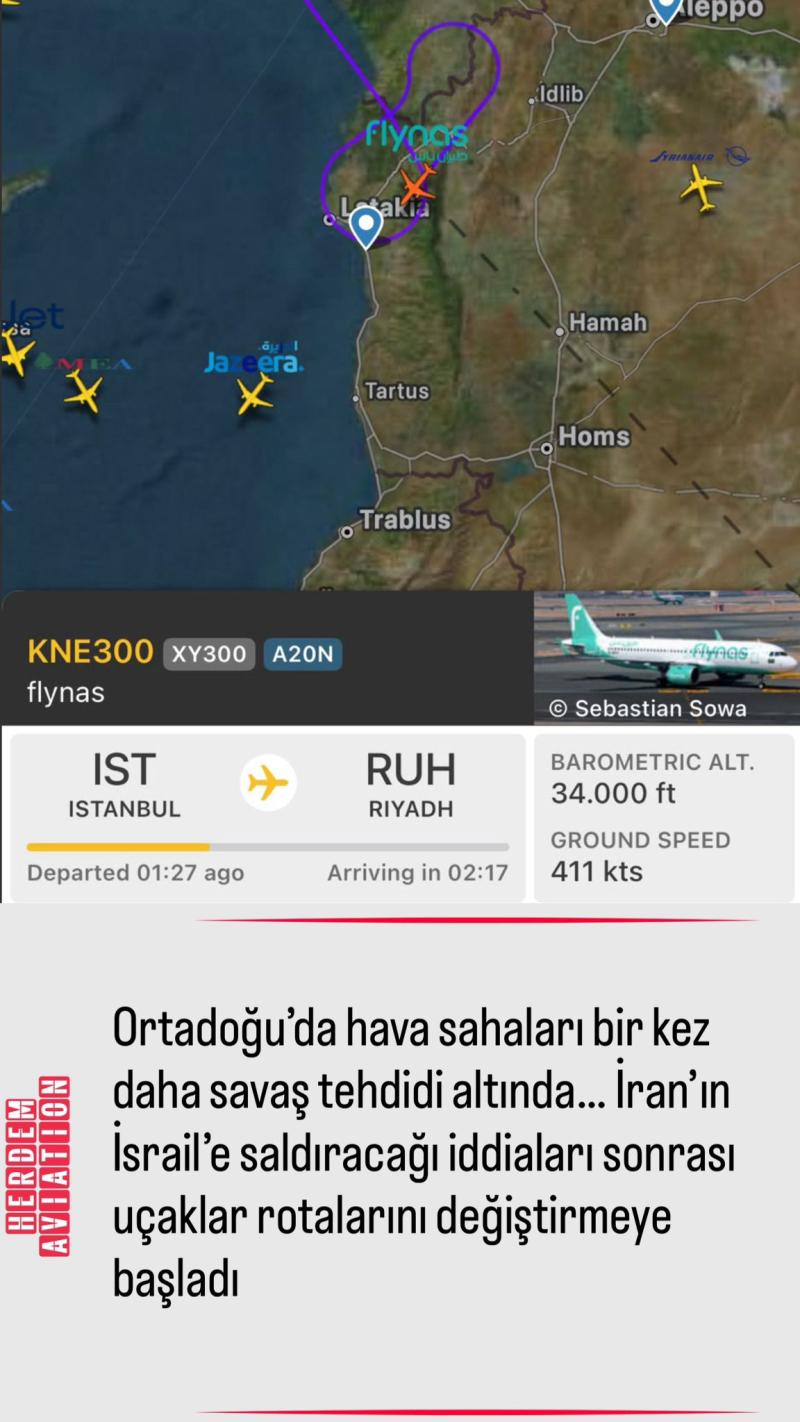 İran'ın İsrail'e saldıracağı iddiaları hava trafiğini etkiledi uçaklar rotalarını değiştirdi 2 IMG 20260607 WA0004 e1780863136367