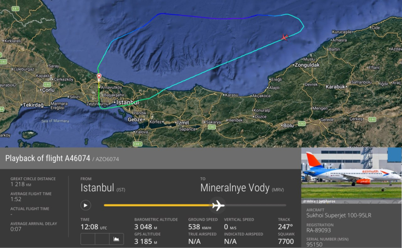 Azimuth'un Sukhoi Superjet 100 uçağı kabin basıncı arızası nedeniyle İstanbul'a döndü 1 IMG 20260704 180756 914 e1783178216278
