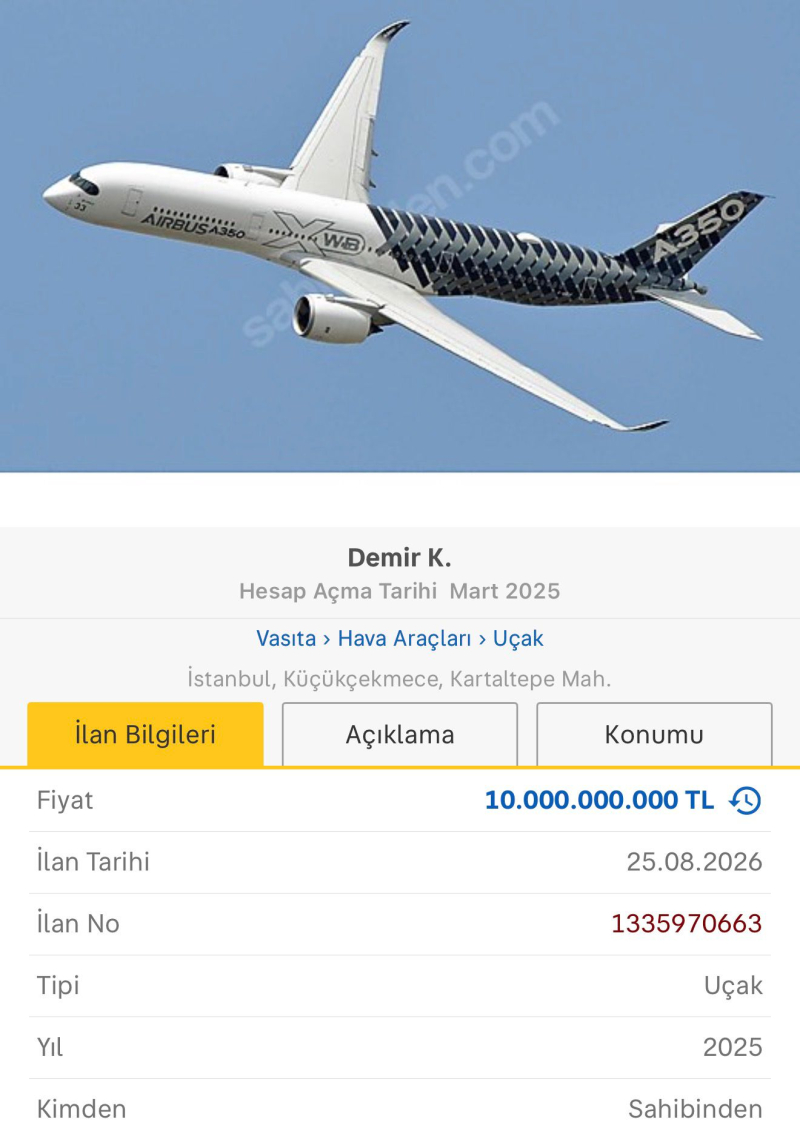 A350 Sahibinden.com'da 10 milyar TL'ye satışa çıktı 1 IMG 20260829 WA0004 e1788029346195