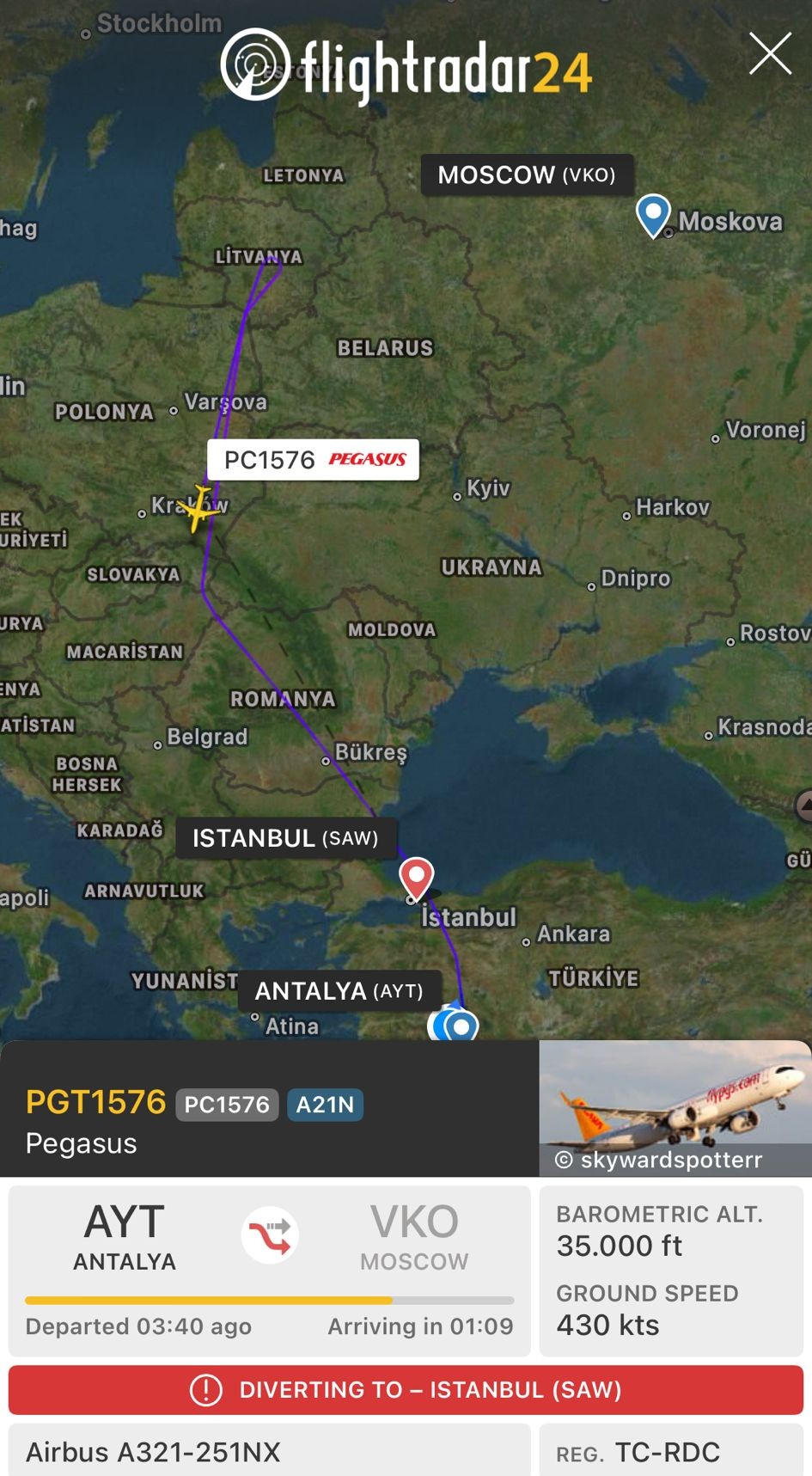 Pegasus'un Antalya-Moskova seferi Vnukovo'nun kapanması nedeniyle Antalya'ya yönlendiriliyor 1 antalya