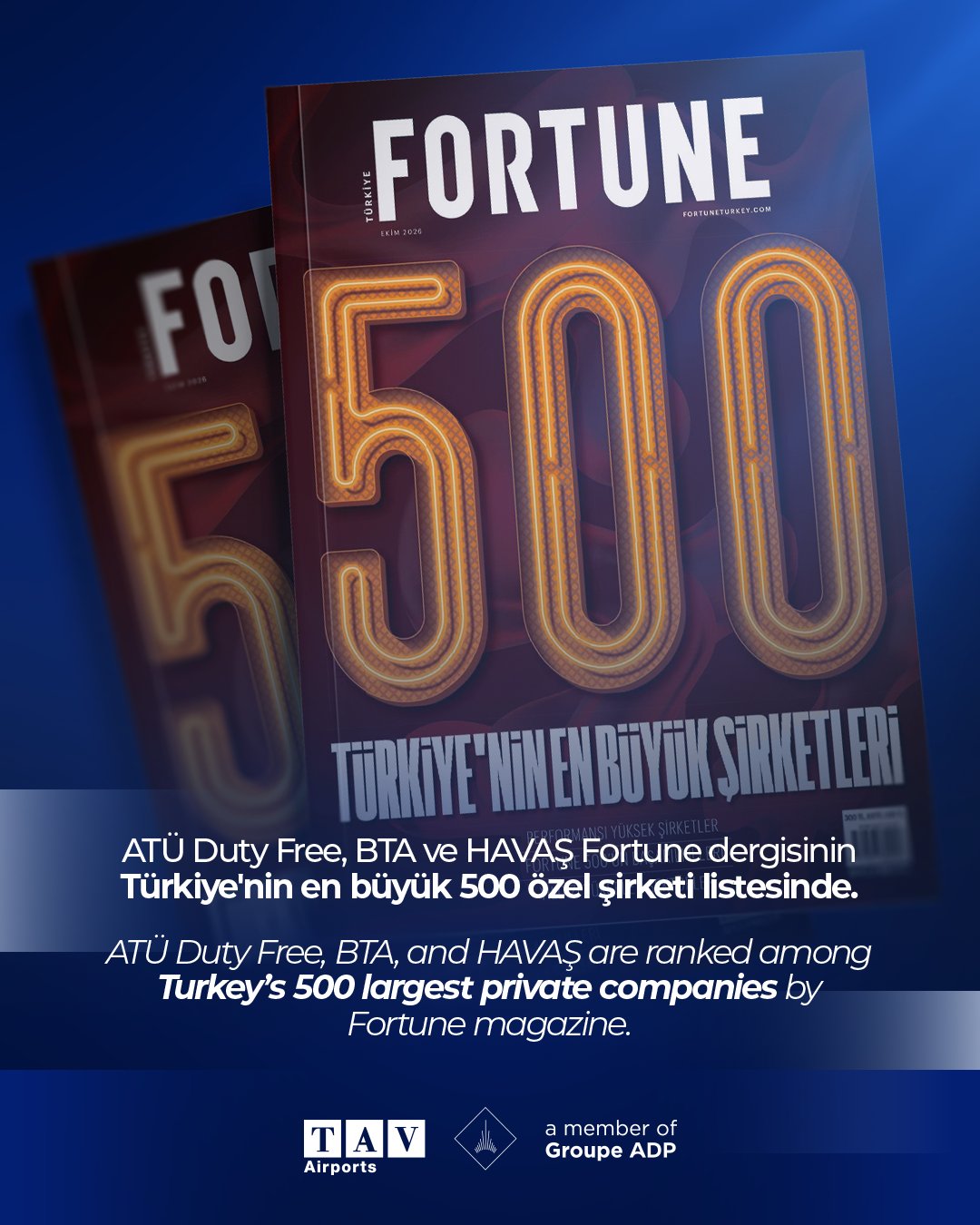 TAV Havalimanları’nın 3 şirketi Fortune Türkiye’nin en büyük 500 özel şirketi listesinde 1 HT75KDQWcAAEhtb 1